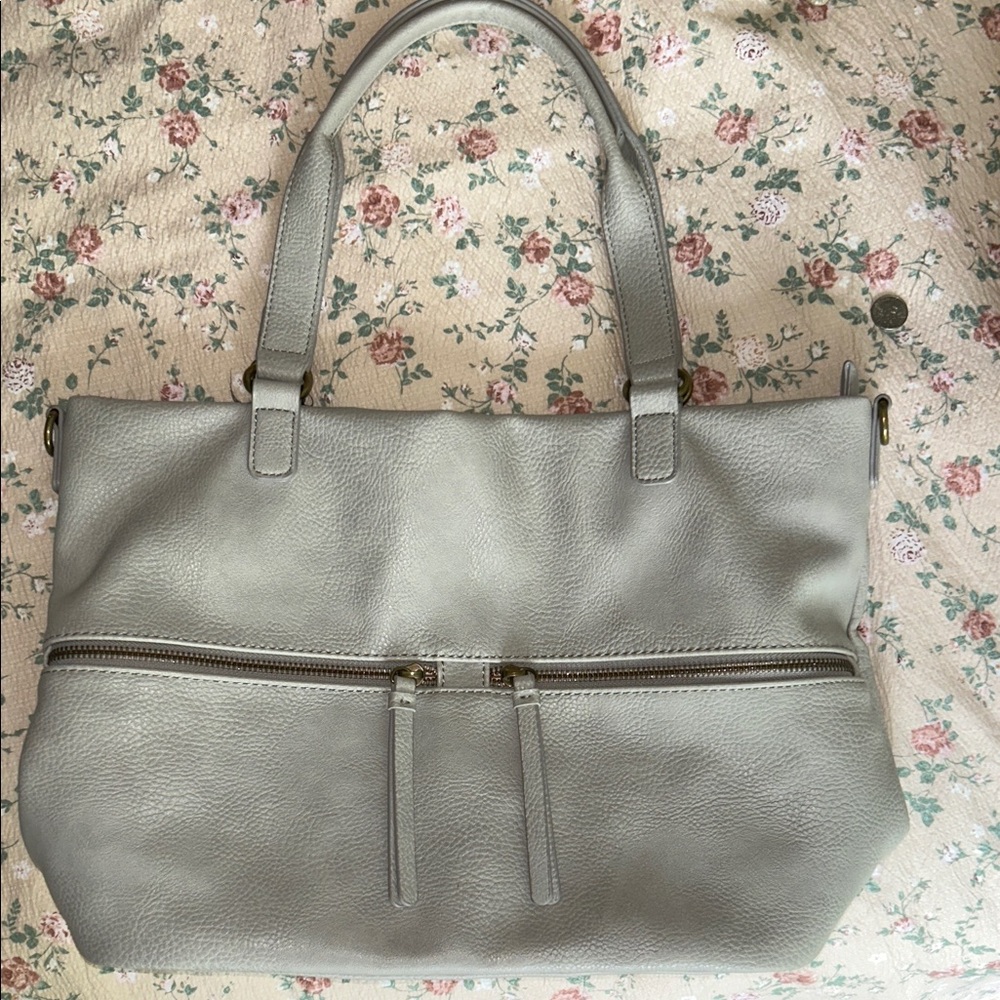 Women’s Vegan Leather Soft Tote Bag in Light Gray